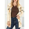 Apricot Floral Print Ribbed Knit Slim Fit Cardigan
