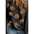 Black Sequin Pumpkin Face Graphic Plus Size Hal...