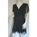 Pepper Tree Womens Blue Floral Pleated V Neck D...