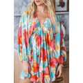 Sky Blue Floral Bracelet Sleeve Empire Waist Mi...