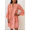 Orange Floral Print Flounce Sleeve Buttoned Fro...