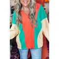 Grapefruit Orange Color Block Patchwork Collare...