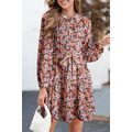 Multicolour Floral Print Long Sleeve Pleated De...