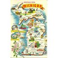 United States MICHIGAN Map Postcard (Tichnor K-...