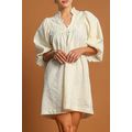 White Floral Textured Bubble Sleeve Frilled Not...