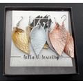 RARE Earrings Feather Leaf Soft Leather Sparkly...