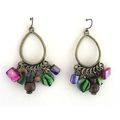 Earrings antique style brass and multi mix bead...