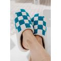 Light Blue Checkered Round Toe Plush Slippers