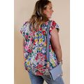 Red Plus Floral Print Ruffle Cap Sleeve V Neck ...