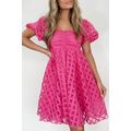 Strawberry Pink Checkered Puff Sleeve Babydoll ...