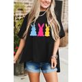 Black Bunny Graphic Drop Shoulder Hi Low Casual...