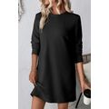 Black Solid Color Textured Long Sleeve Shift Dress