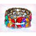 Pretty Bronze Retro Enamel Crystal Floral Brace...