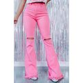 Pink Vintage High Waist Flare Leg Ripped Raw He...
