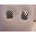 Silver Ribbed Earrings Rectangular Stud Pierced...