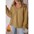 Brown Fleece Lined Half Zipper Kangaroo Pockets...