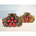 Jeweled antique style bronze gold metal hair cl...