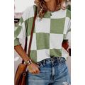 Grass Green Mix Checkered Print Shirred Cuffs B...