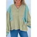 Meadow Mist Green Exposed Seam Waffle Striped P...