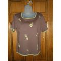 Ladies Sag Harbor Floral Embroidered SS Sweater...