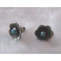 Vintage Small Silver Flower with Turquoise Cent...