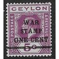 CEYLON 1918 GEORGE V 5c OVERPRINTED WAR STAMP &...