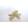 Small mini gold metal crystal crossed hair claw...