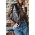 Black Double Flap Pocket Faux Leather Zip Up St...
