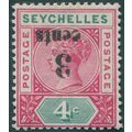 Seychelles 1893 3c on 4c carmine & green Surcha...