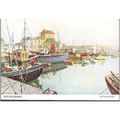 Mevagissey, Cornwall - harbour, boats - Vernon Ward art postcard c.1960s