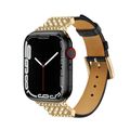 Pearl Diamond Leather Watch Band For Apple Watc...
