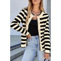 Apricot Stripe Chic Golden Button Cardigan Sweater