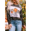 Black Leopard Bleached Pumpkin Graphic Long Sle...
