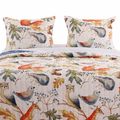 King 3 Piece Blue Beige Birds Animals Floral Mi...
