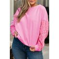 Pink Plus Size Sequin Sleeve Drop Shoulder Swea...