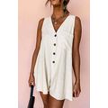 Beige Sleeveless V Neck Buttoned Front Chest Po...