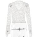 Slim Fit Tops Crop Lace See Through Deep V Neck...