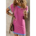 Rose Red Textured Colorblock Edge Patched Pocke...