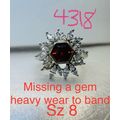 Ring Bomb Party Sz8 RBP Flower W/ Red Hexagon G...