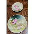 2 VICTORIAN PINK ROSES HAND-PAINTED PORCELAIN P...