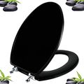 Black Elongated Toilet Seat Natural Wood Toilet...