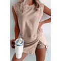 Smoke Gray 2 Pieces Mineral Wash Cotton Tank To...