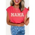Red Stripe MAMA Graphic Cap Sleeve T Shirt
