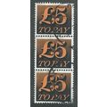 1970 STRIP OF 3 OF £5.00 'TO PAYS' FINE USED (E...