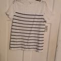charter club striped embroidered lace top T- sh...