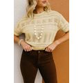 Beige Knitted Hollow out Short Sleeve Crop Sweater