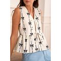 White Bow Printed Tie Closure Ruffled Vest
