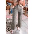 Brown Leopard Frayed Edge Wide Leg High Waist J...