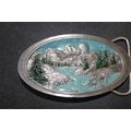 Deer drinking / mountain scene belt buckle- NEW