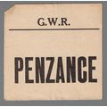 GREAT WESTERN RAILWAY LUGGAGE LABEL - PENZANCE ...
